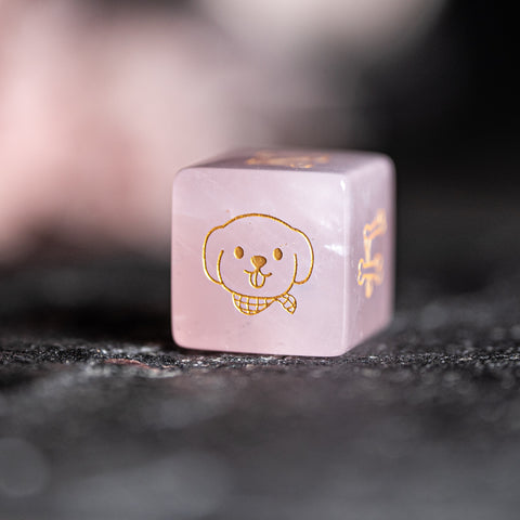 URWizards D&D Engraved Rose Quartz Dice Set Dog Style - Urwizards