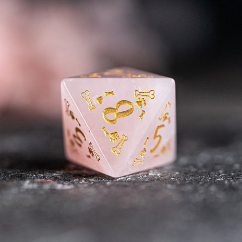 URWizards D&D Engraved Rose Quartz Dice Set Dog Style - Urwizards