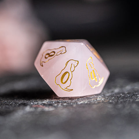 URWizards D&D Engraved Rose Quartz Dice Set Dog Style - Urwizards