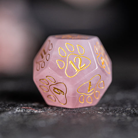 URWizards D&D Engraved Rose Quartz Dice Set Dog Style - Urwizards