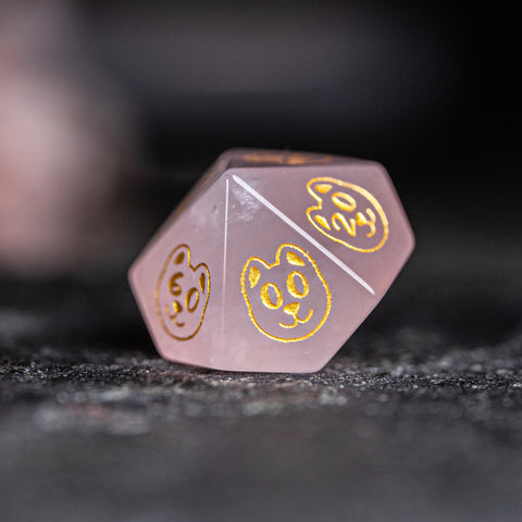 URWizards D&D Engraved Rose Quartz Dice Set Dog Style - Urwizards