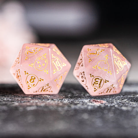 URWizards D&D Engraved Rose Quartz Dice Set Dog Style - Urwizards