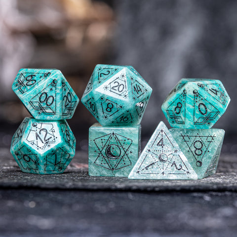 URWizards D&D Amazonite Engraved Dice Set Astrology Style - Urwizards