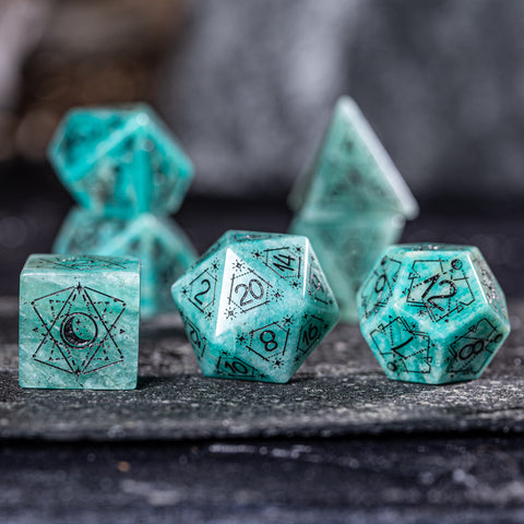 URWizards D&D Amazonite Engraved Dice Set Astrology Style - Urwizards
