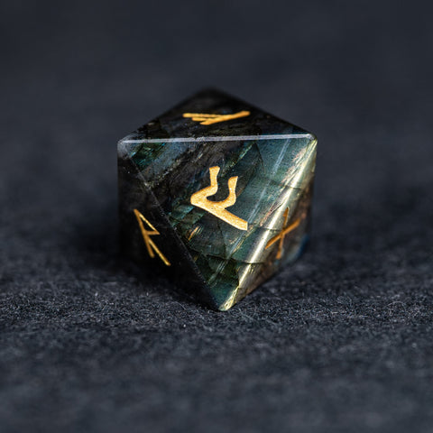 URWizards D&D Labradorite Gemstone Engraved Dice Set Runes Numbers - Urwizards