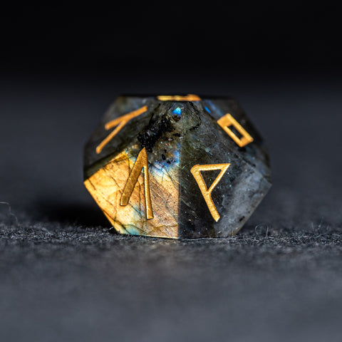 URWizards D&D Labradorite Gemstone Engraved Dice Set Runes Numbers - Urwizards
