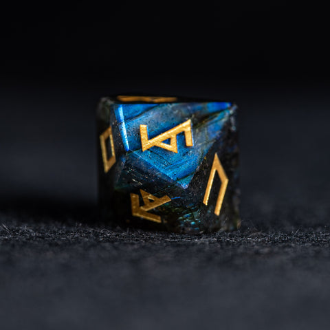 URWizards D&D Labradorite Gemstone Engraved Dice Set Runes Numbers - Urwizards