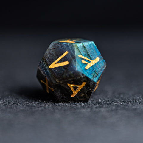 URWizards D&D Labradorite Gemstone Engraved Dice Set Runes Numbers - Urwizards