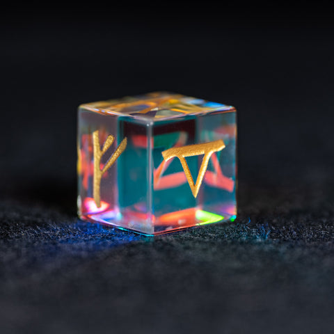 URWizards D&D Dichroic Prism Glass Gemstone Engraved Dice Set Runes Numbers - Urwizards