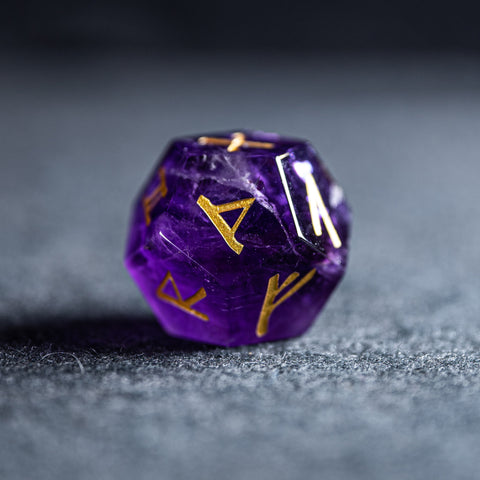 URWizards D&D Amethyst Gemstone Engraved Dice Set Runes Numbers - Urwizards
