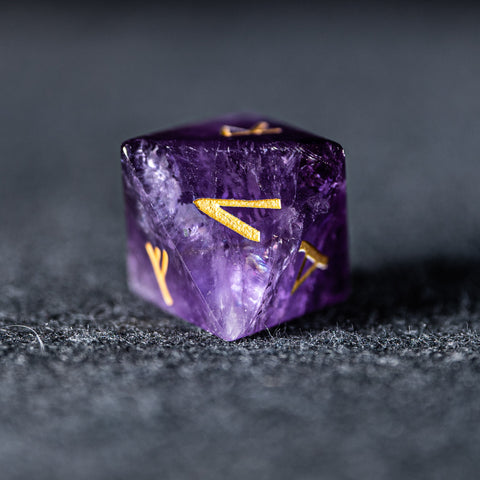 URWizards D&D Amethyst Gemstone Engraved Dice Set Runes Numbers - Urwizards