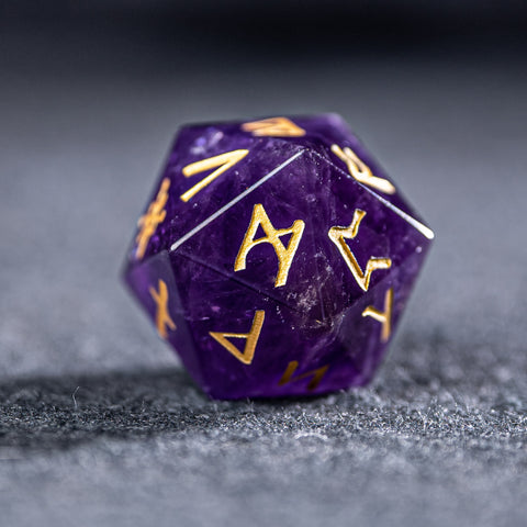 URWizards D&D Amethyst Gemstone Engraved Dice Set Runes Numbers - Urwizards