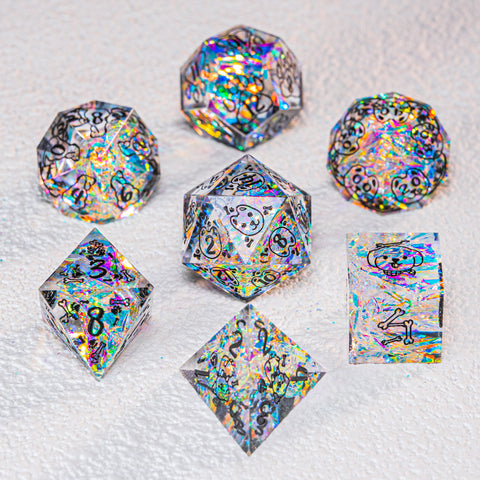 URWizards D&D Resin Opal Engraved Dice Set Dog Style - Urwizards