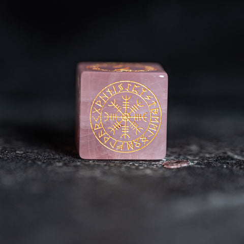 URWizards Dnd Engraved Rose Quartz Dice Set Nordic Style Gold Inked - Urwizards