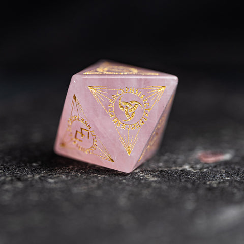 URWizards Dnd Engraved Rose Quartz Dice Set Nordic Style Gold Inked - Urwizards