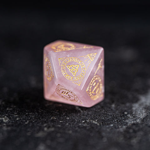 URWizards Dnd Engraved Rose Quartz Dice Set Nordic Style Gold Inked - Urwizards