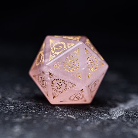 URWizards Dnd Engraved Rose Quartz Dice Set Nordic Style Gold Inked - Urwizards