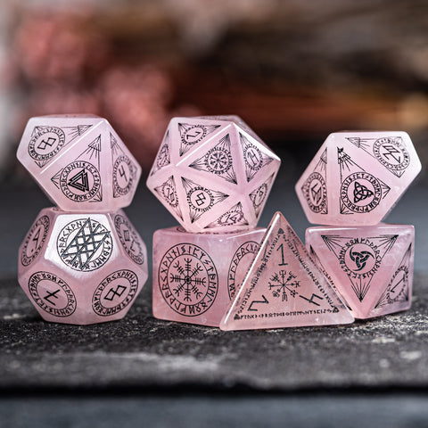 URWizards Dnd Engraved Rose Quartz Dice Set Nordic Style - Urwizards