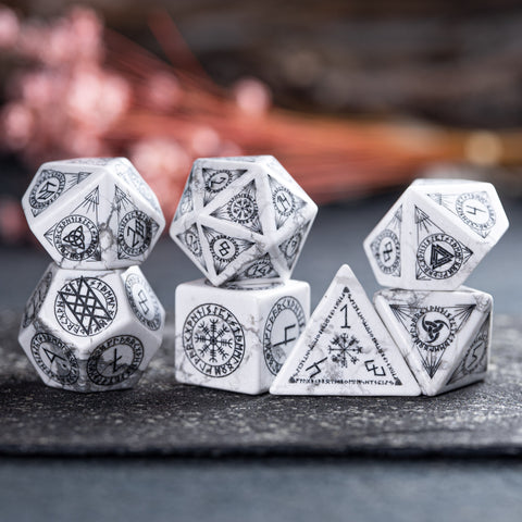 URWizards Dnd Engraved White Howlite Dice Set Nordic Style - Urwizards