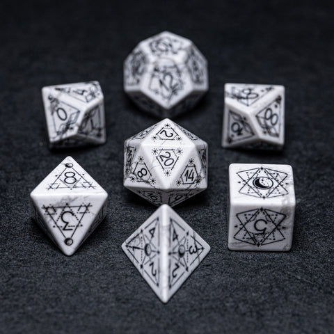 URWizards D&D White Howlite Engraved Dice Set Astrology Style - Urwizards