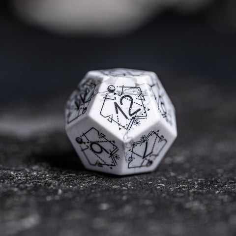 URWizards D&D White Howlite Engraved Dice Set Astrology Style - Urwizards
