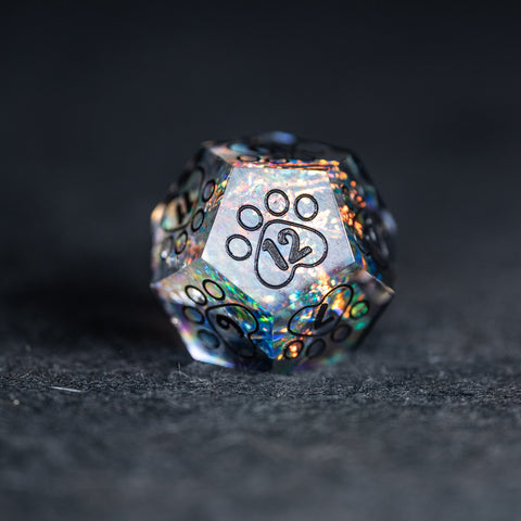 URWizards D&D Resin Opal Glitter Engraved Dice Set Meow Style - Urwizards