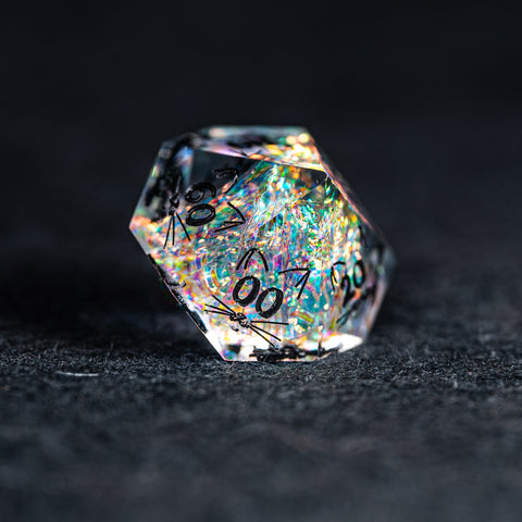 URWizards D&D Resin Opal Glitter Engraved Dice Set Meow Style - Urwizards