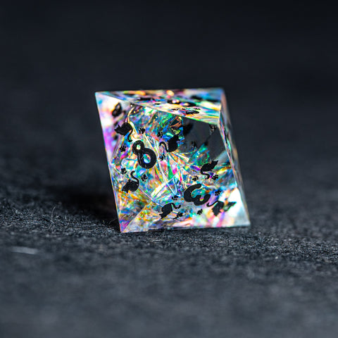 URWizards D&D Resin Opal Glitter Engraved Dice Set Meow Style - Urwizards