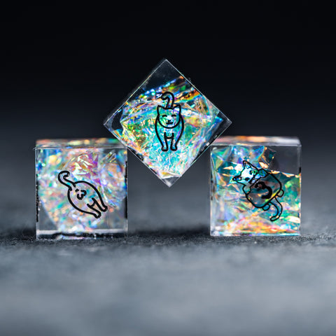 URWizards D&D Resin Opal Glitter Engraved Dice Set Meow Style - Urwizards