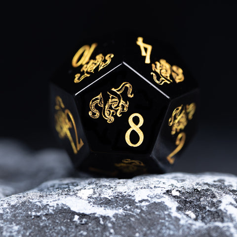 URWizards Dnd Engraved Obsidian Dice Set Cthulhu Style - Urwizards