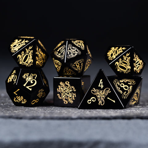 URWizards Dnd Engraved Obsidian Dice Set Cthulhu Style - Urwizards