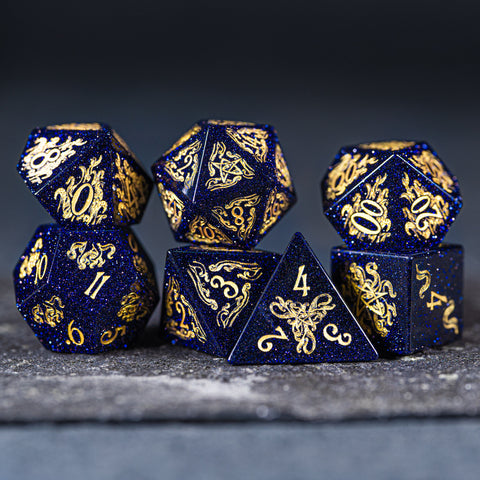 URWizards Dnd Engraved Blue Sandstone Dice Set Cthulhu Style - Urwizards