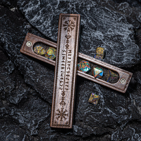 URWizards Engraved Walnut D&D Dice Box Nordic Style - Urwizards