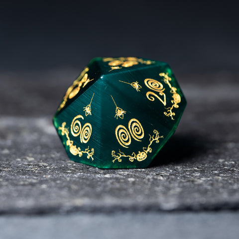 URWizards D&D Teal Cat's Eye Stone Engraved Dice Set Halloween Style - Urwizards