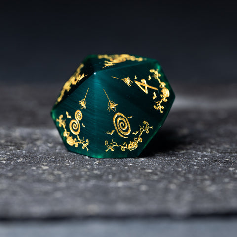 URWizards D&D Teal Cat's Eye Stone Engraved Dice Set Halloween Style - Urwizards