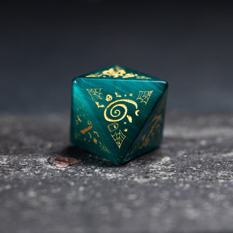 URWizards D&D Teal Cat's Eye Stone Engraved Dice Set Halloween Style - Urwizards
