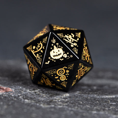 URWizards D&D Obsidian Engraved Dice Set Halloween Style - Urwizards