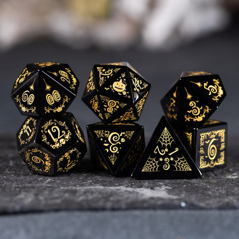URWizards D&D Obsidian Engraved Dice Set Halloween Style - Urwizards