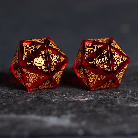 URWizards D&D Garnet Glass Engraved Dice Set Halloween Style - Urwizards