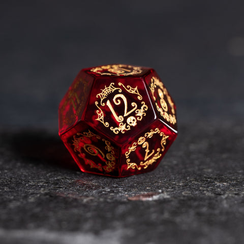 URWizards D&D Garnet Glass Engraved Dice Set Halloween Style - Urwizards