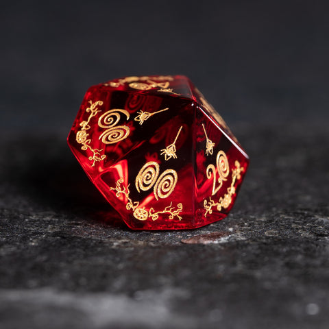 URWizards D&D Garnet Glass Engraved Dice Set Halloween Style - Urwizards