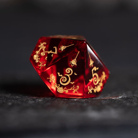 URWizards D&D Garnet Glass Engraved Dice Set Halloween Style - Urwizards