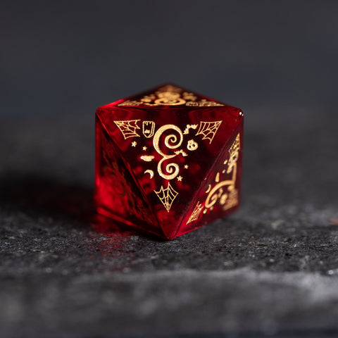 URWizards D&D Garnet Glass Engraved Dice Set Halloween Style - Urwizards