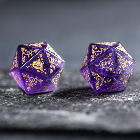 URWizards D&D Amethyst Engraved Dice Set Halloween Style - Urwizards