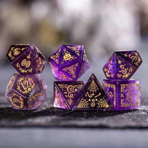 URWizards D&D Amethyst Engraved Dice Set Halloween Style - Urwizards