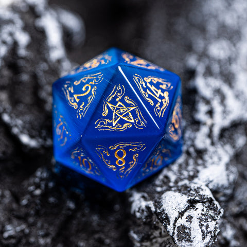 URWizards Dnd Engraved Blue Cat's Eye Stone Dice Set Cthulhu Style - Urwizards