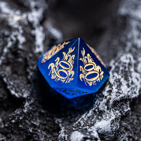 URWizards Dnd Engraved Blue Cat's Eye Stone Dice Set Cthulhu Style - Urwizards