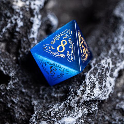 URWizards Dnd Engraved Blue Cat's Eye Stone Dice Set Cthulhu Style - Urwizards