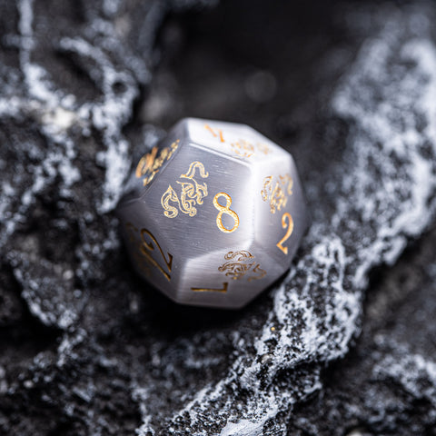 URWizards Dnd Engraved Grey Cat's Eye Stone Dice Set Cthulhu Style - Urwizards