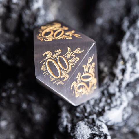 URWizards Dnd Engraved Grey Cat's Eye Stone Dice Set Cthulhu Style - Urwizards